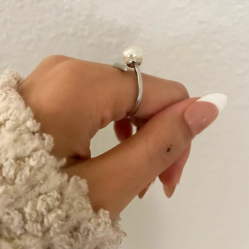 925 Sterling Silver Bar Ring Pearl Ring Pearl Bar Ring Minimalist Dainty Ring - Picture 5 of 8